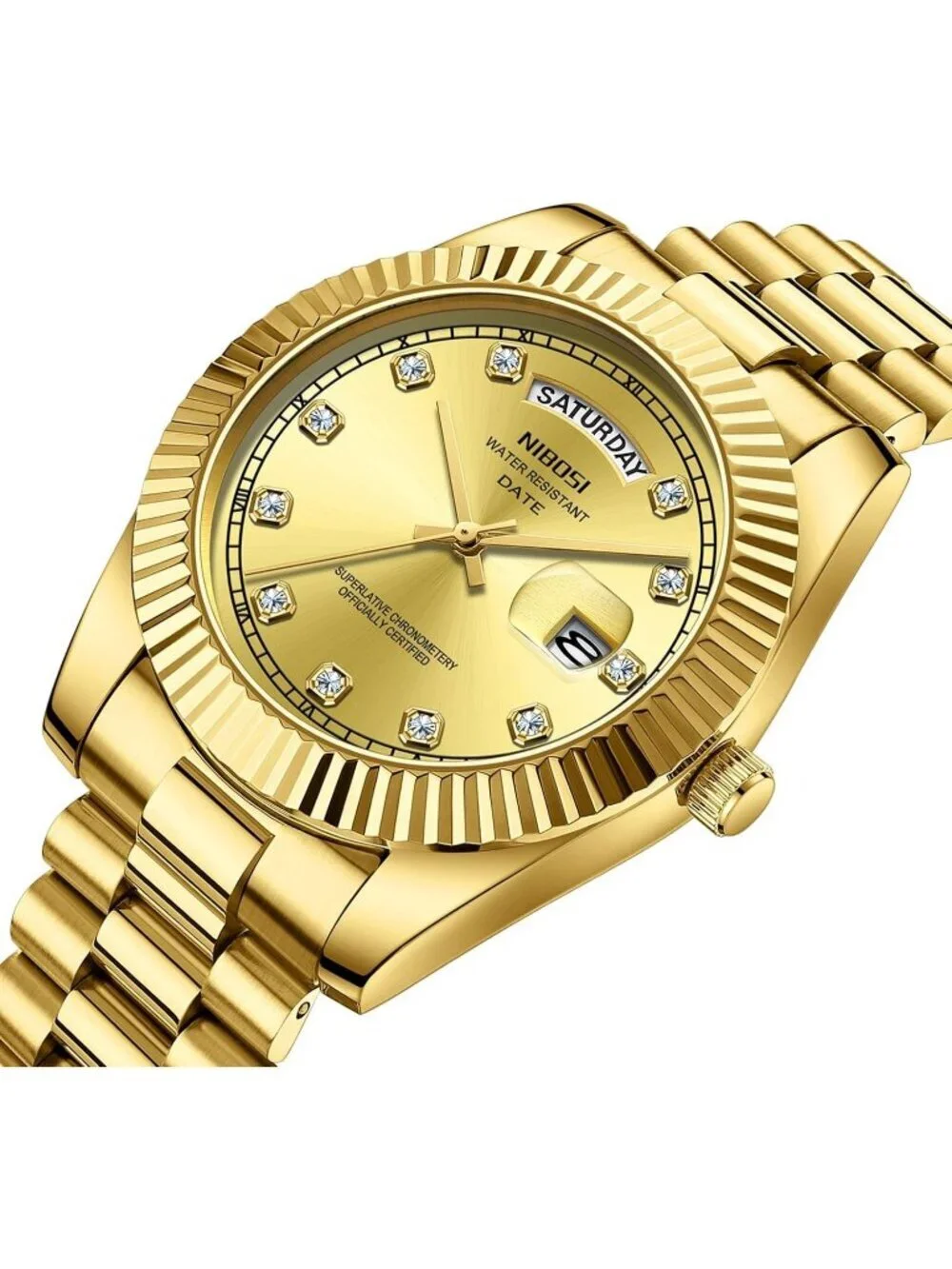 Nibosi Men's Gold Analog Quartz Stainless Dimond Waterproof Desiger Wrist Watch
